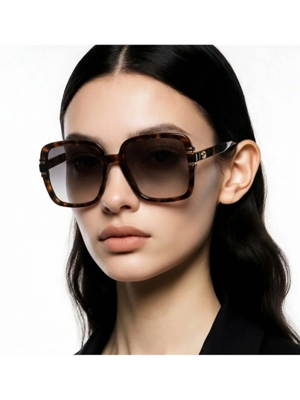 New Authentic Gucci Tortoise Square Sunglasses GG1066S 002